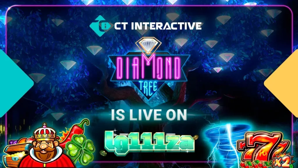 Tampilan antarmuka permainan slot Diamond Tree Jackpot dari CT Interactive